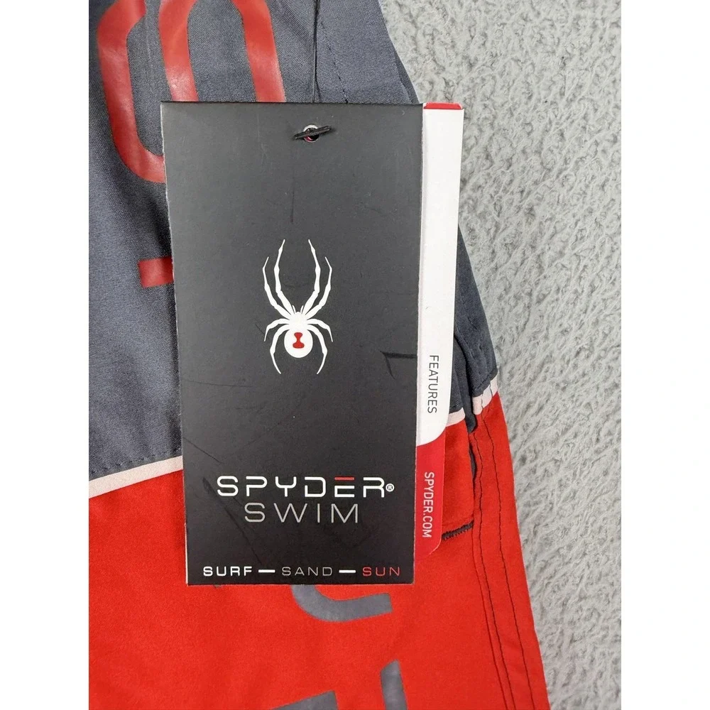 Spyder Swim Trunks Mens Large Red Gray Colorblock UV Quick Dry Stretch Beach New